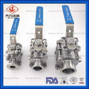304 Ss Sanitary Tri-Clamp Ball Valves 3 Piece with Silicone Gasket