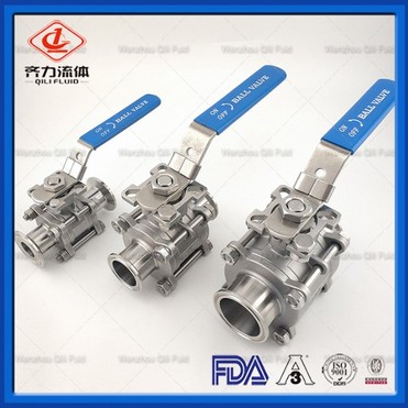 304 Ss Sanitary Tri-Clamp Ball Valves 3 Piece with Silicone Gasket