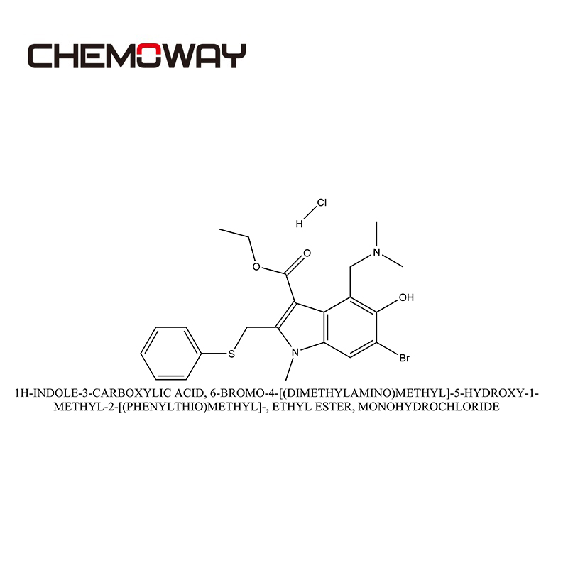 Arbidol hydrochloride（131707-23-8）1H-INDOLE-3-CARBOXYLIC ACID, 6-BROMO-4-[(DIMETHYLAMINO)METHYL]-5-H