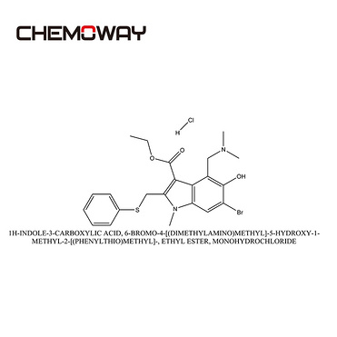 Arbidol hydrochloride（131707-23-8）1H-INDOLE-3-CARBOXYLIC ACID, 6-BROMO-4-[(DIMETHYLAMINO)METHYL]-5-H