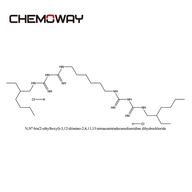 alexidine dihydrochloride（1715-30-6）N,N''-bis(2-ethylhexyl)-3,12-diimino-2,4,11,13-tetraazatetradeca