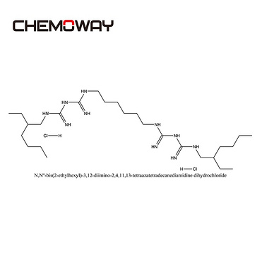 alexidine dihydrochloride（1715-30-6）N,N''-bis(2-ethylhexyl)-3,12-diimino-2,4,11,13-tetraazatetradeca