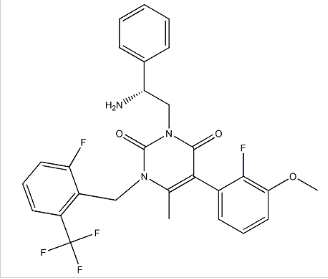 3-[(2R)-2-Amino-2-phenylethyl]-5-(2-fluoro-3-methoxyphenyl)-1-[[2-fluoro-6-(trifluoromethyl)phenyl]m