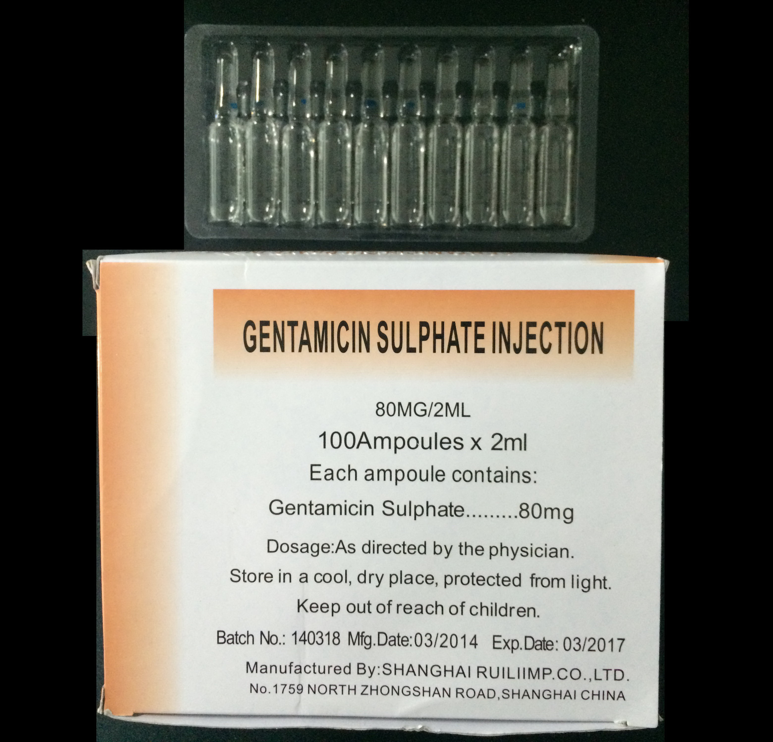 Gentamicin injection, 80mg/2ml