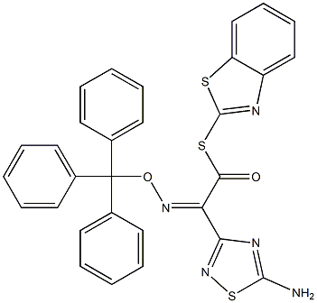 (2Z)-2-(5-amino-1,2,4-thiadiazol-3-yl)-1-(1,3-benzothiazol-2-ylsulfanyl)-2-[(triphenylmethoxy)imino]