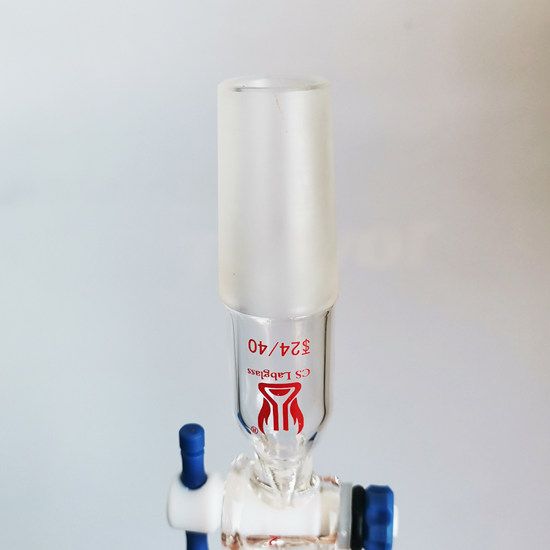 90 Degree Bent Glass Inlet Adapter with PTFE Stopcock Serrated Hose  