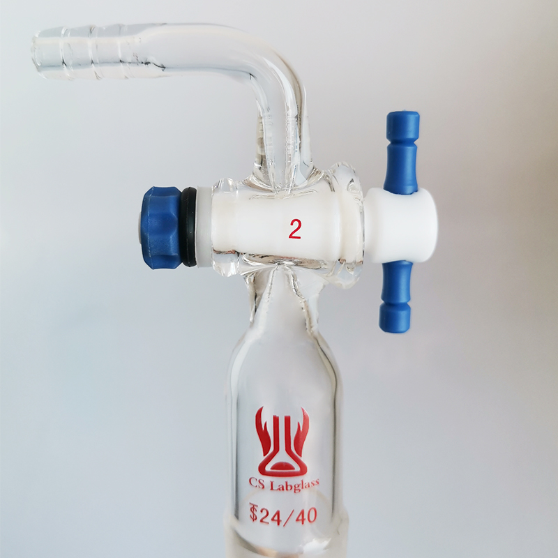 90 Degree Bent Glass Inlet Adapter with PTFE Stopcock Serrated Hose  