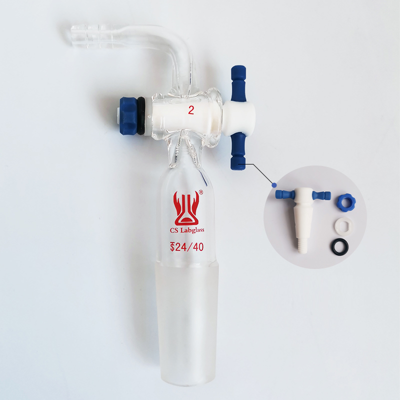 90 Degree Bent Glass Inlet Adapter with PTFE Stopcock Serrated Hose  