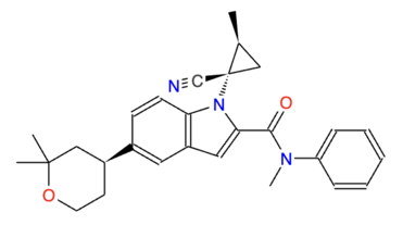 1-[(1S,2S)-1-cyano-2-methylcyclopropyl]-5-[(4S)-2,2-dimethyloxan-4-yl]-N-methyl-N-phenylindole-2-car