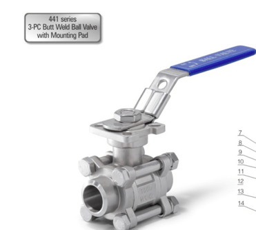 441 Series 3-PC Butt Weld Ball Valve with Mounting Pad