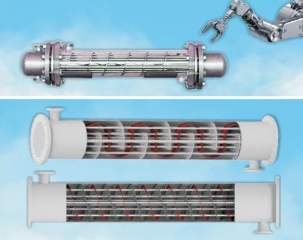 Continuous spiral baffle heat 
exchanger