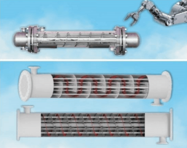 Continuous spiral baffle heat 
exchanger