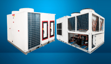 Roof mounted air-cooled air conditioning (heat pump) unit