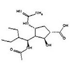 Peramivir (1S,2R,3R,4R)-3-(1-acetamido-2-ethyl-butyl)-4-(diaminomethylideneamino)-2-hydroxy-cyclopen