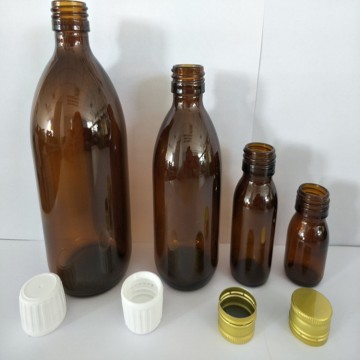 Brown Glass Moulded Bottle with White Screw Lid PP28mm