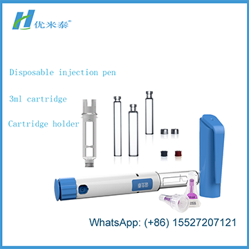 Disposable injector pen in plastic body with double chamber cartridge for injection of Human Growth