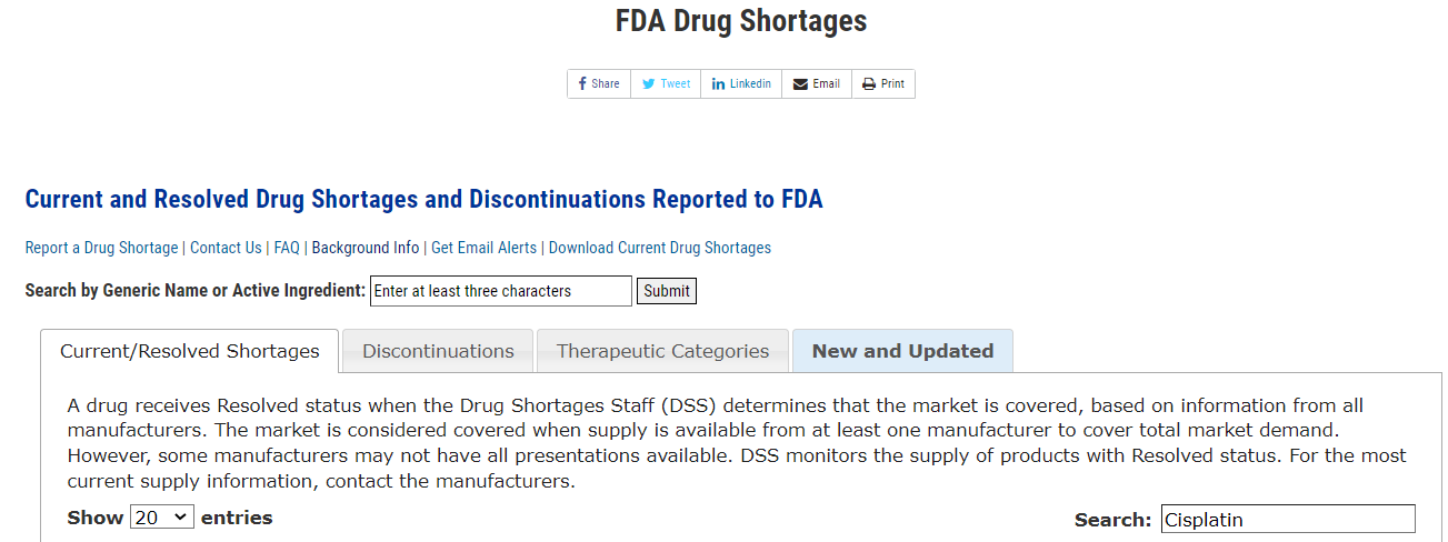 FDA Drug Shortages