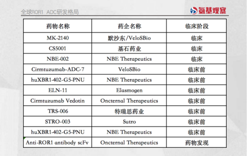  ROR1 ADCs in clinical stages